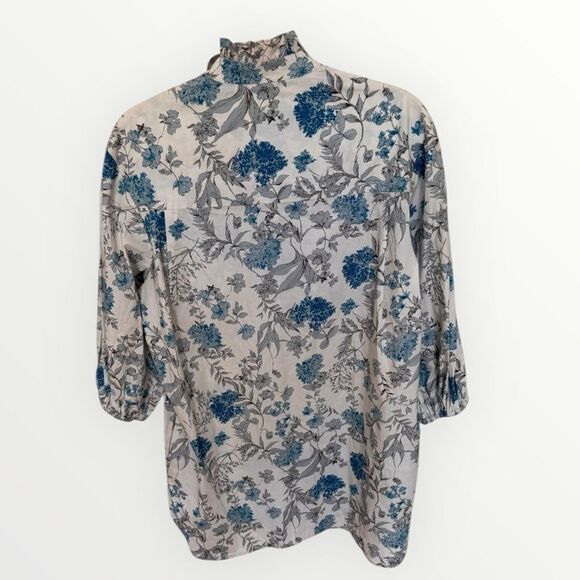 SECULAR LAB  Liberty Print Floral Print White Blue Button Mock Neck Tunic Sz XS - Picture 9 of 14